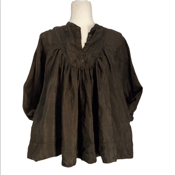 AllSaints Spitalfields Silk Athene Smock Top Brown Long Sleeve Blouse - Picture 7 of 7